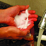 Photo of person putting soap on their hands