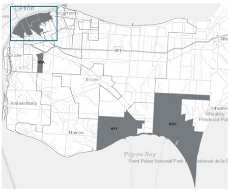 Map of WEC with postal codes