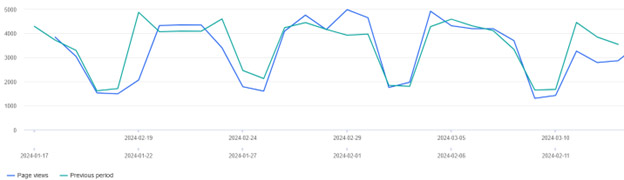 Overview of website traffic for February 15 2024 through March 14 2024