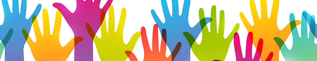 An illustration of various coloured hands raised as a representation of inclusivity