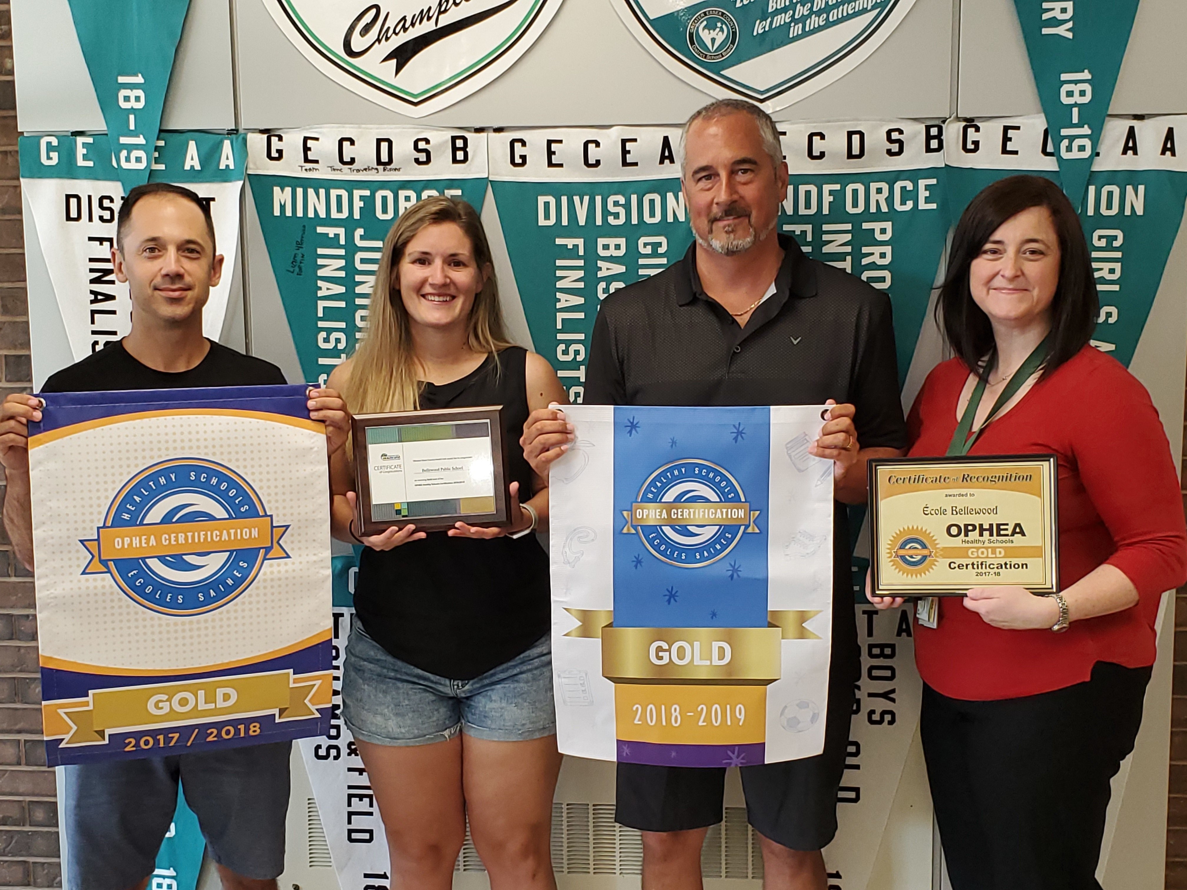 Bellewood Public School: Gerry Dufour, Vice Principal; Allison Laramie, Physical Education Teacher; Chris Pillon, Principal; Kelly Samms, Public Health Nurse.
