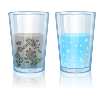 Illustration of a contaminated glass of water next to a clean glass of water