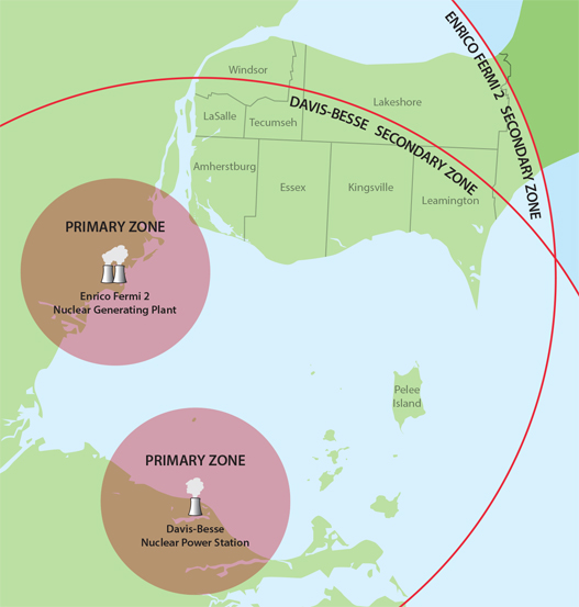 Map showing areas of Windsor and Essex County that fall within the secondary zone