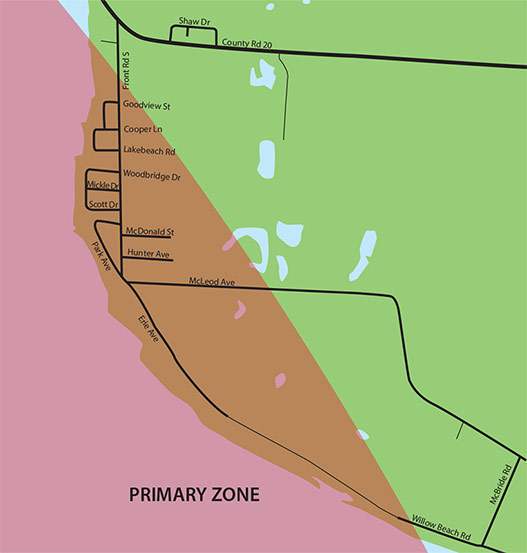 Primary zone map showing areas of Amhersetberg that fall within the primary zone