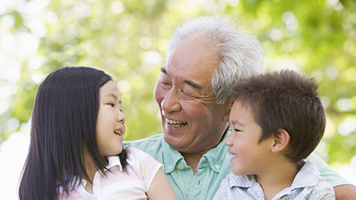 Photo of grandfather with grandchildren