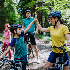 Family out on a bike trail