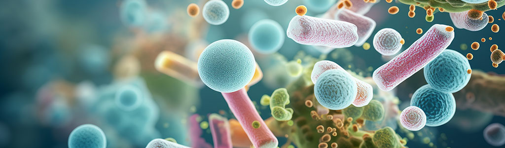 macro view of healthy gut bacteria and microbes