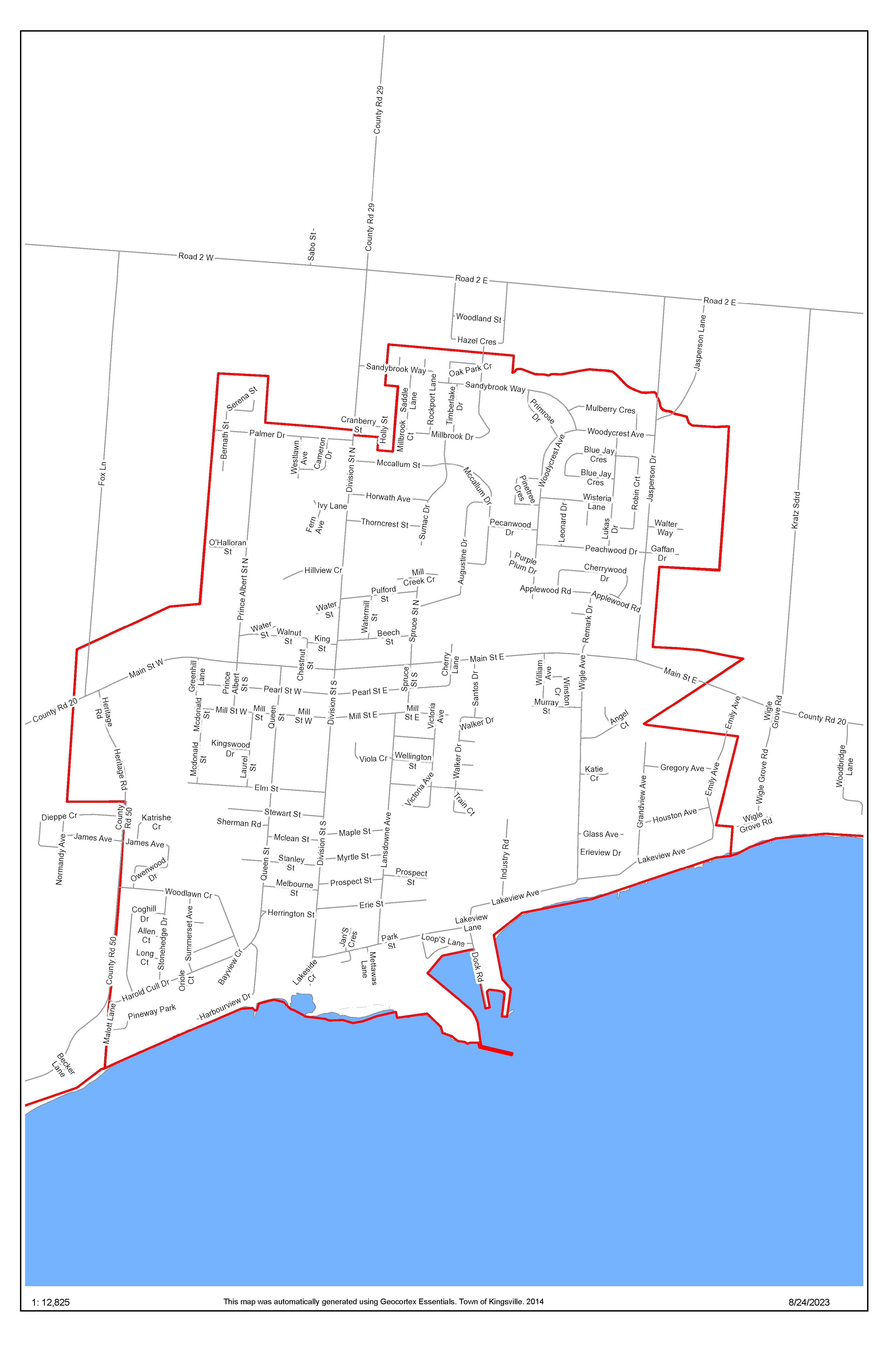Town of Kingsville - Boil Water Advisory Map just streets