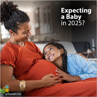 Photo of expectant mother and young daughter