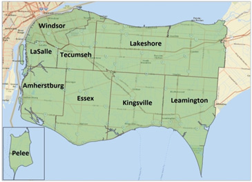 Overhead map of the Windsor and Essex County area