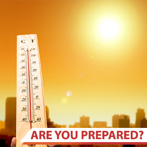 Graphic of hot sun and thermometer with high temperature